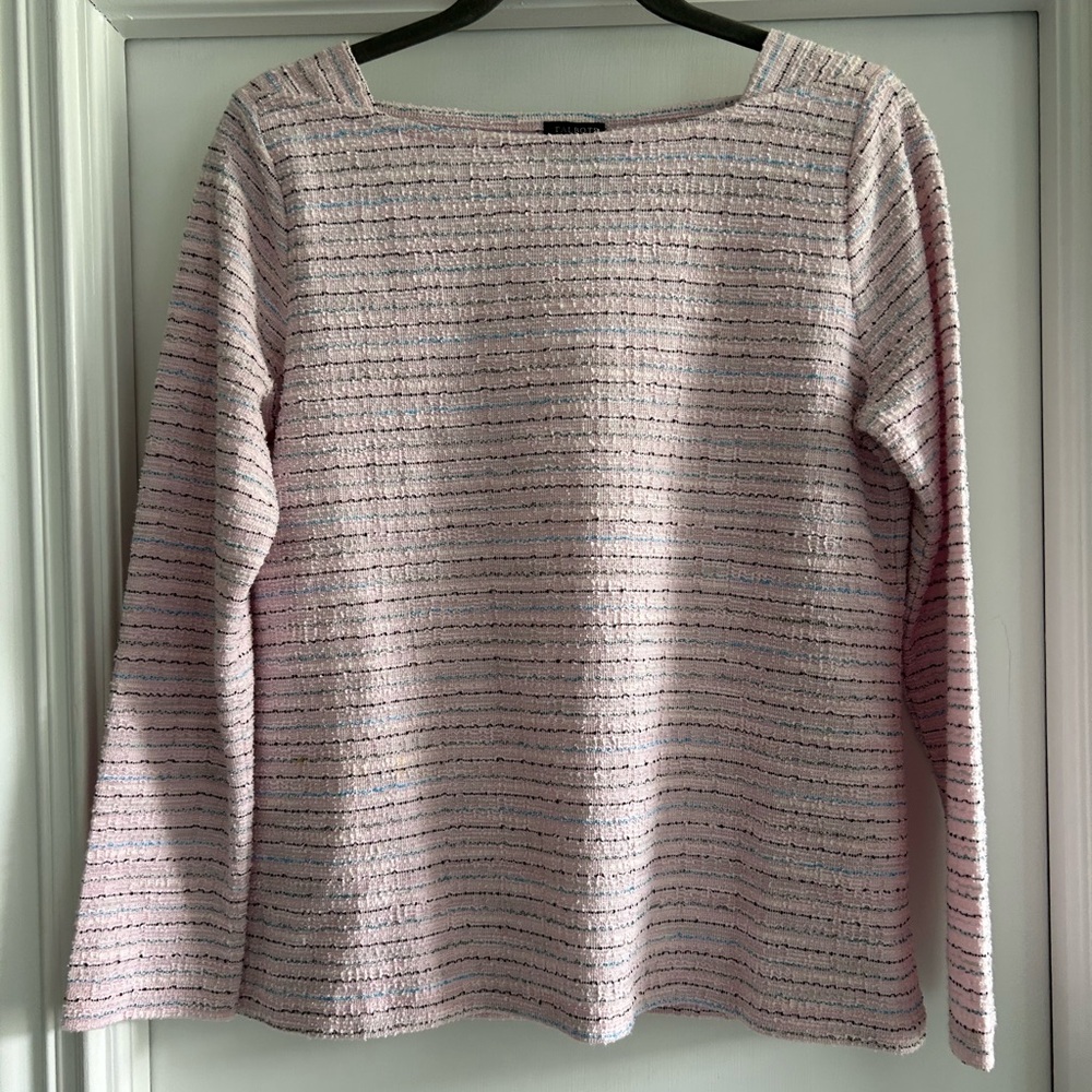Talbots Striped Pink Long Sleeve Top with button down back